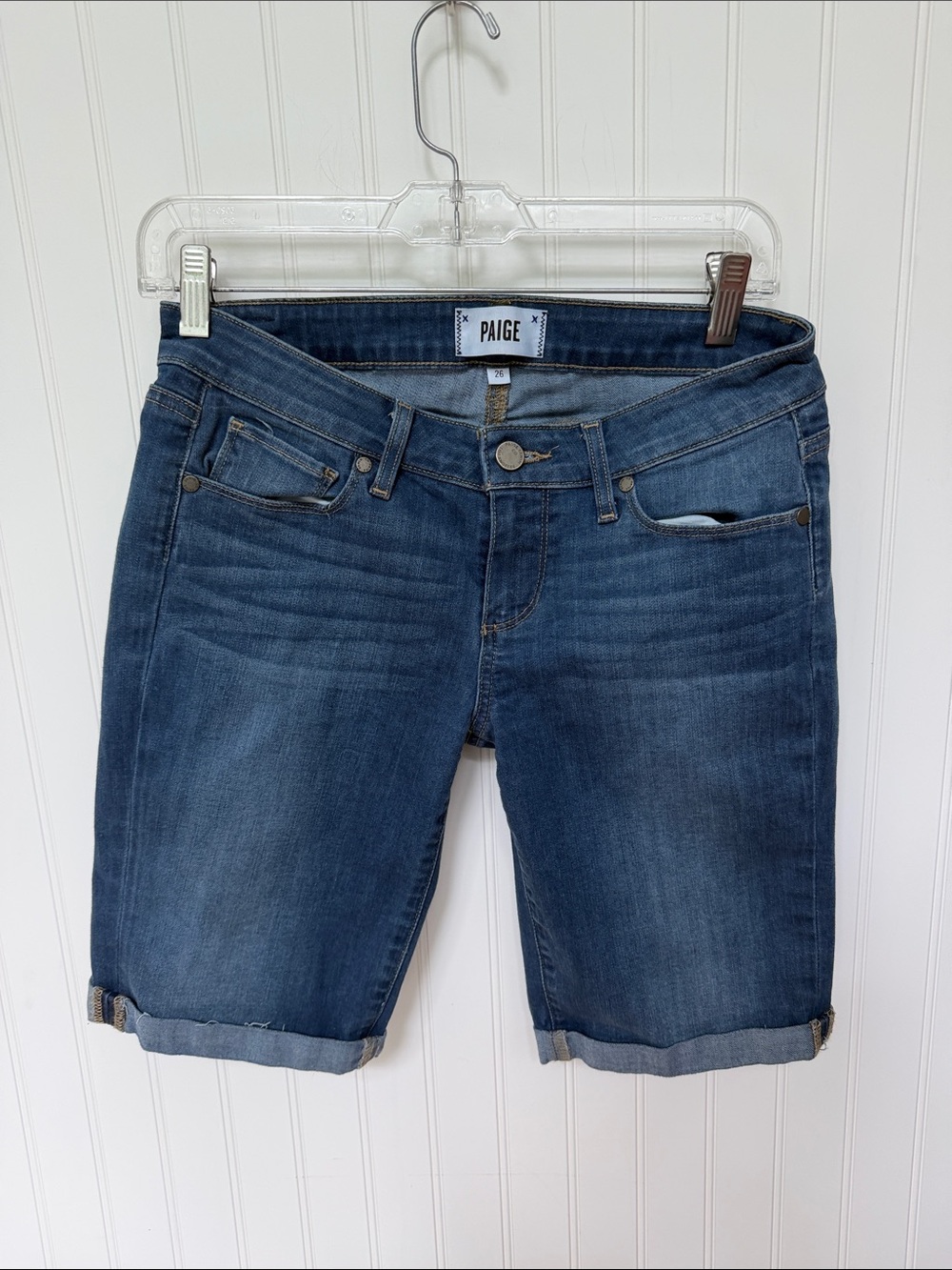 (029)PAIGE Dark Blue Denim Shorts with Rolled Hem